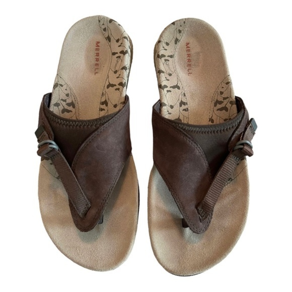 Women's Brown Leather Toe-Post Sandals - Picture 2 of 6